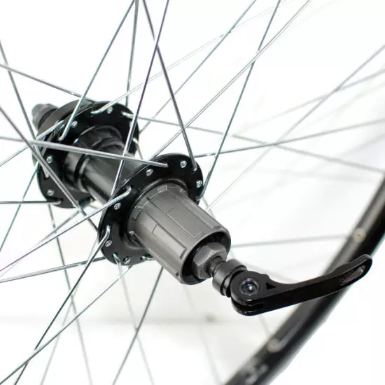 Roata bicicleta 26 x 1.75 spate, dubla, butuc aluminiu, disc caseta cu bile, Negru (QR)